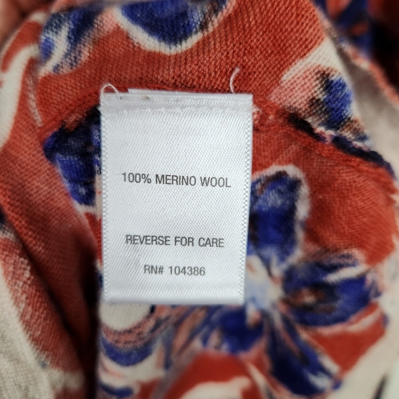 Garnet Hill Orange Blue Floral Merino Wool Button Front Cardigan Sweater Sz S - Picture 6 of 8